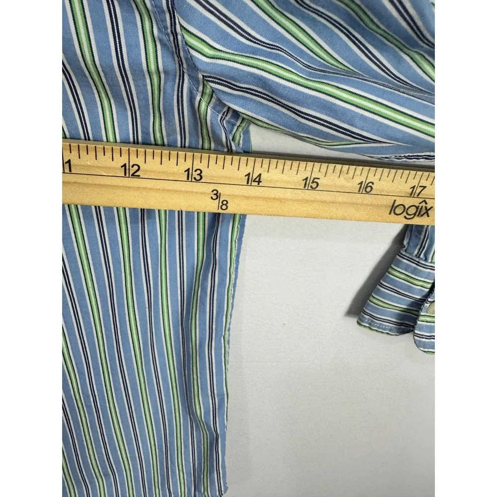 Ralph‎ Lauren Boys 5 Blue Green Striped Button Down Dress Shirt Logo Cotton